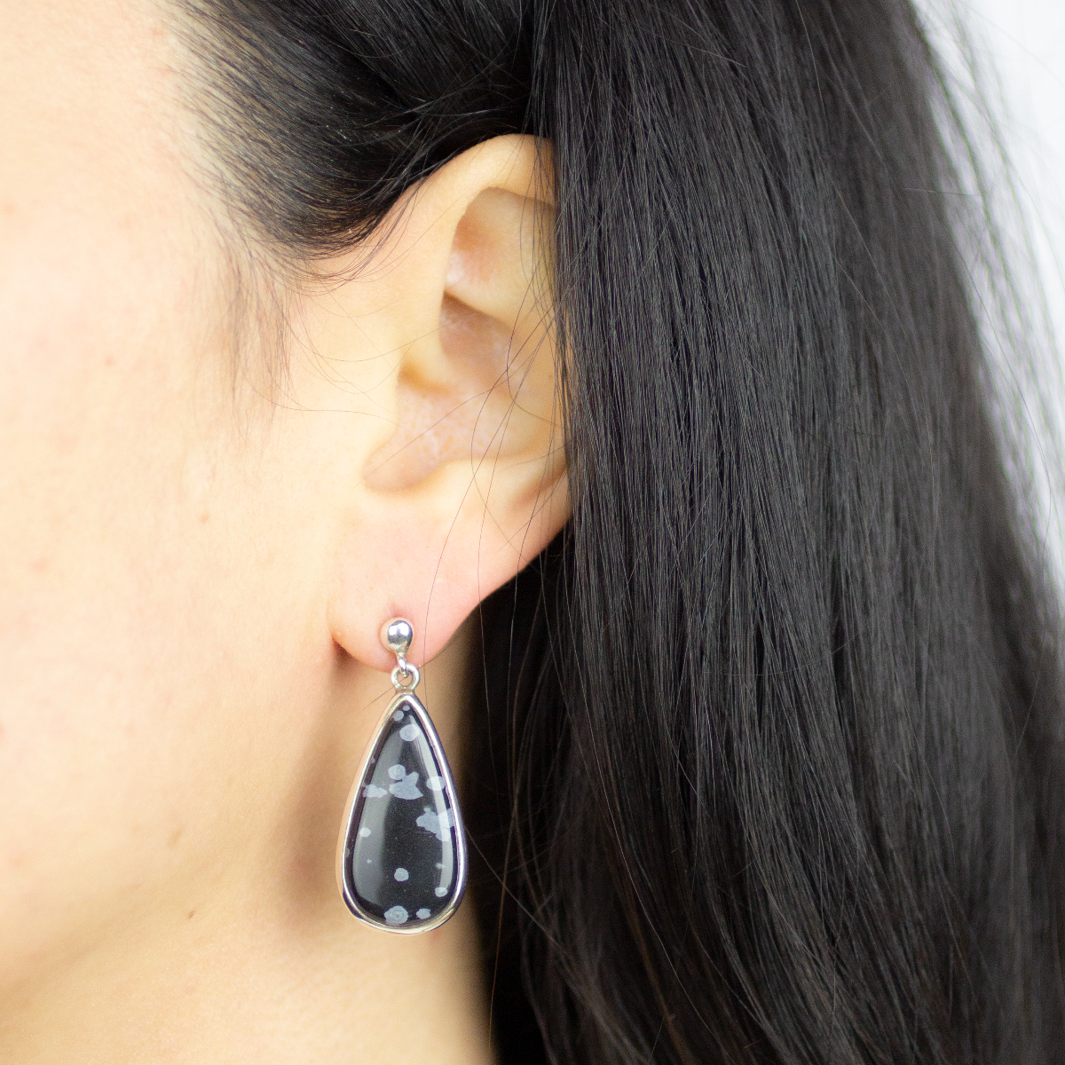Snowflake Obsidian Drop Earrings