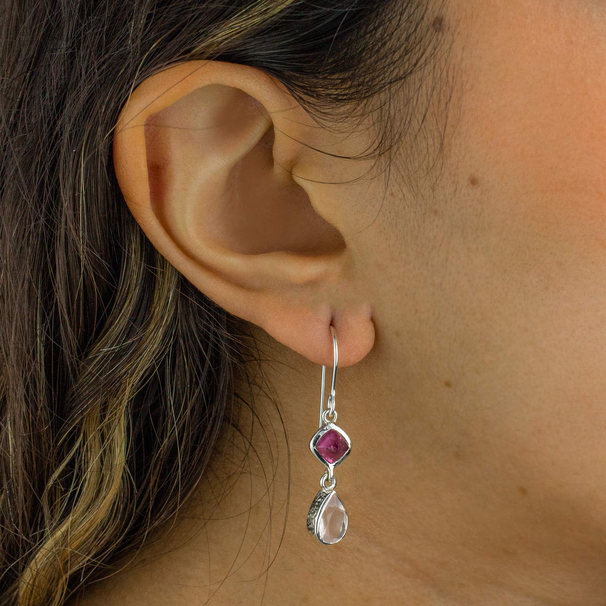 Rose Quartz & Pink Tourmaline Drop Earrings