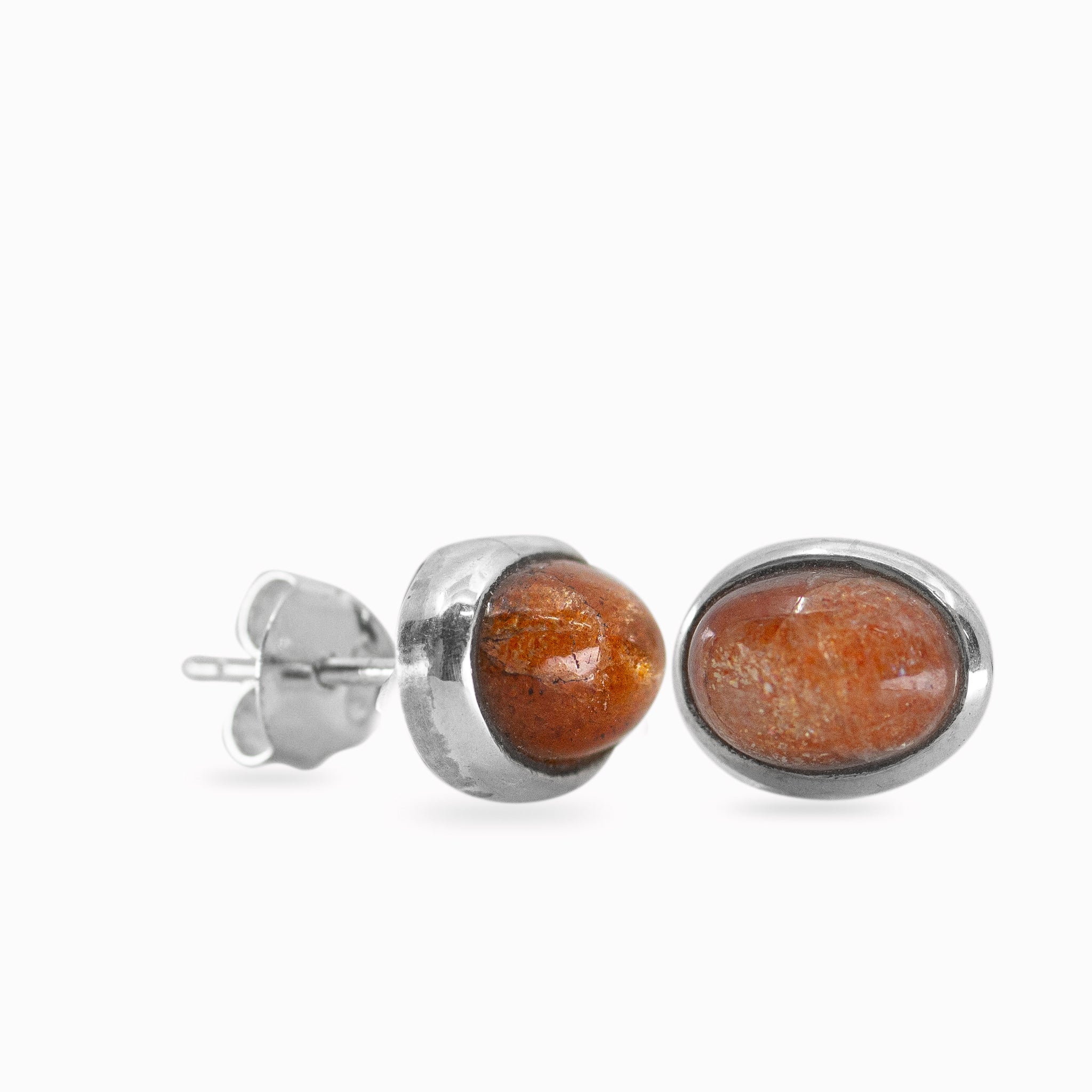 Sunstone cabochon oval bezel set Stud Earrings