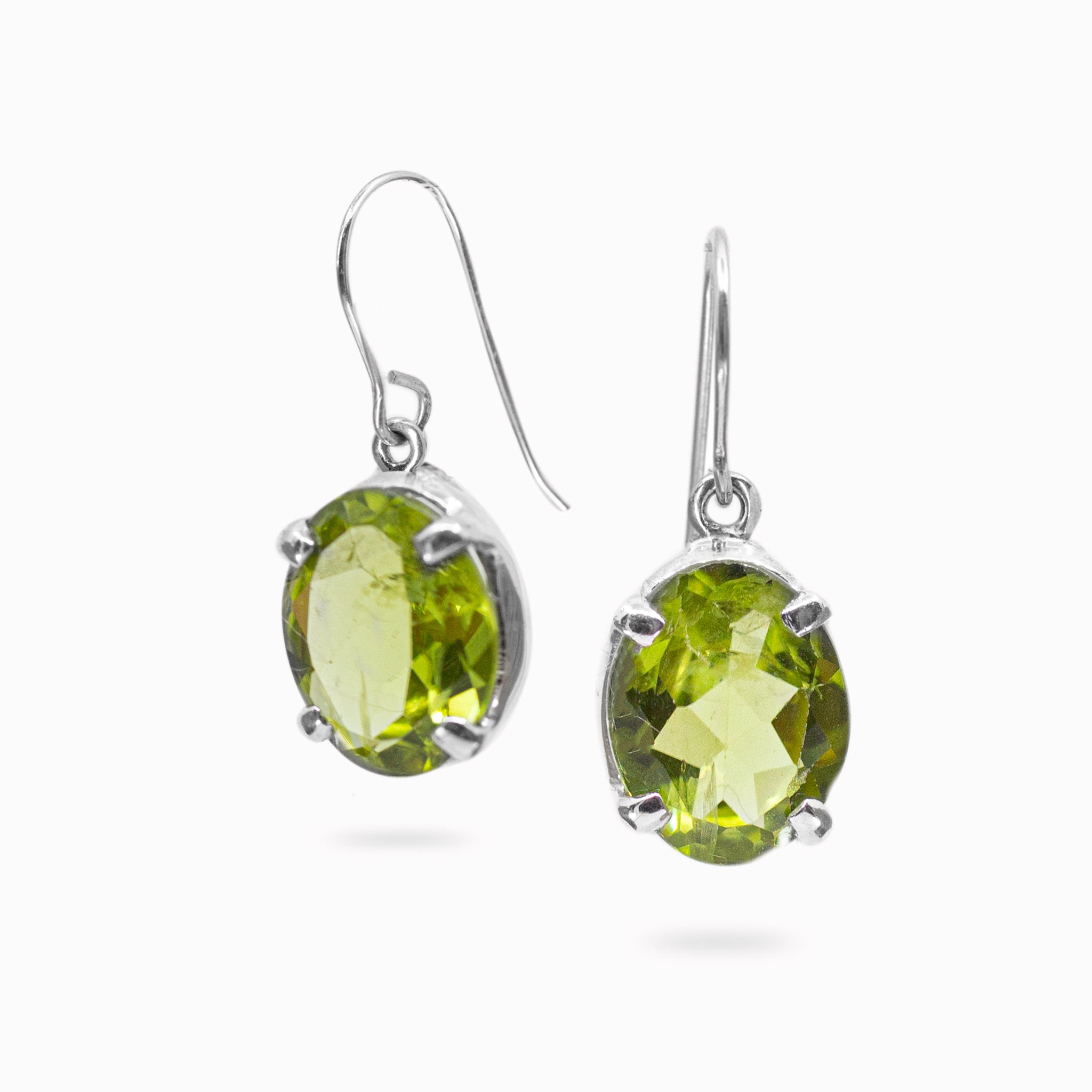 Peridot faceted oval claw Drop Earrings