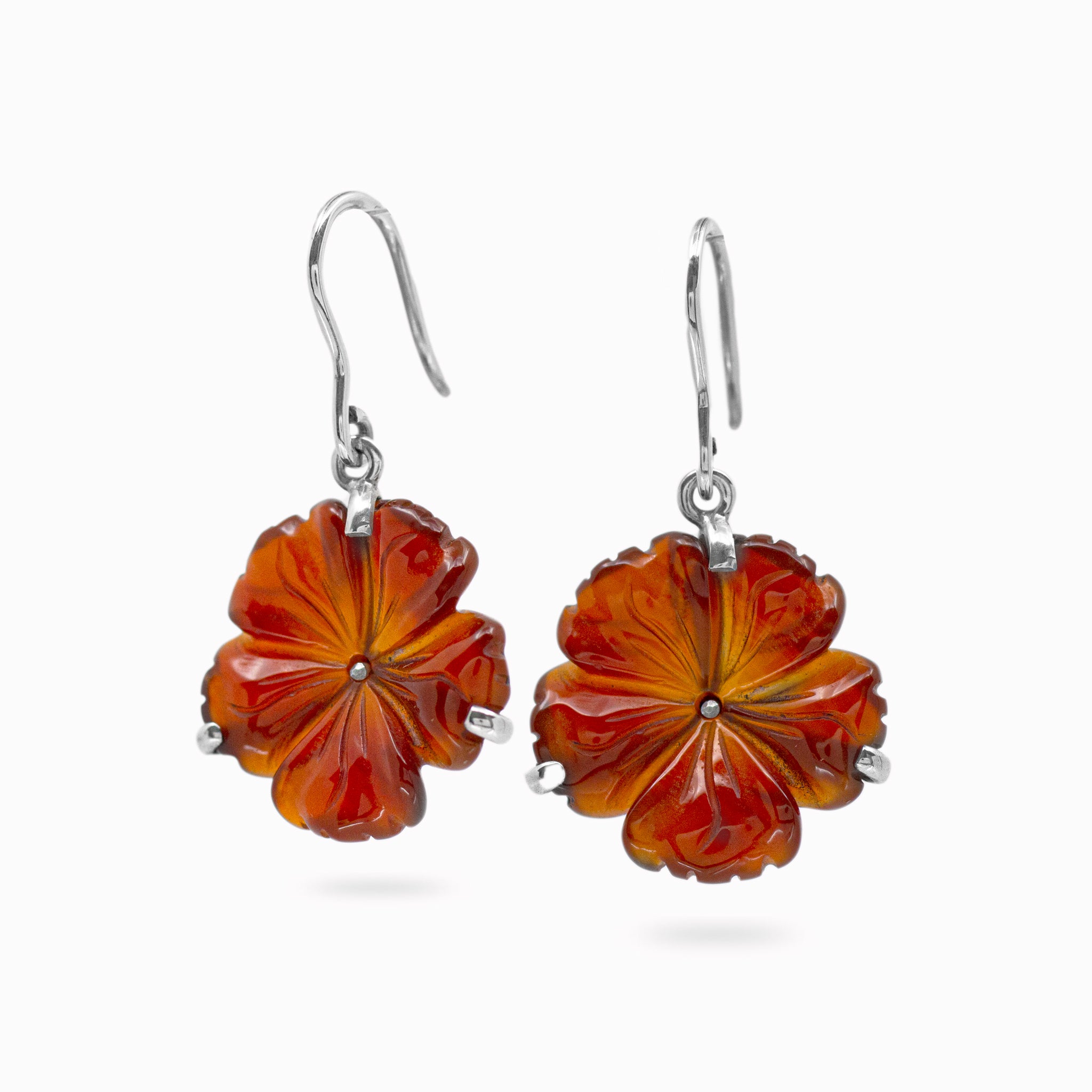 Carnelian Flower design Drop Earrings with claw setting