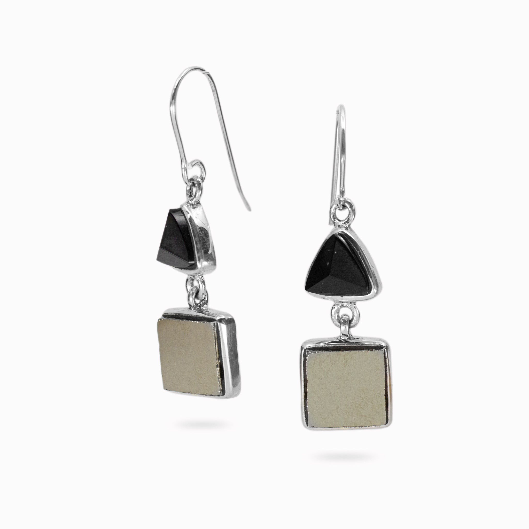 Pyrite & Black Tourmaline Drop Earrings