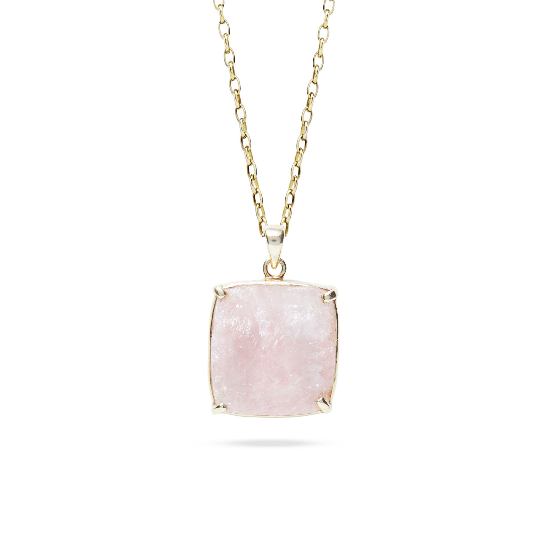 rose quartz square claw bezel rough vermeil pendant