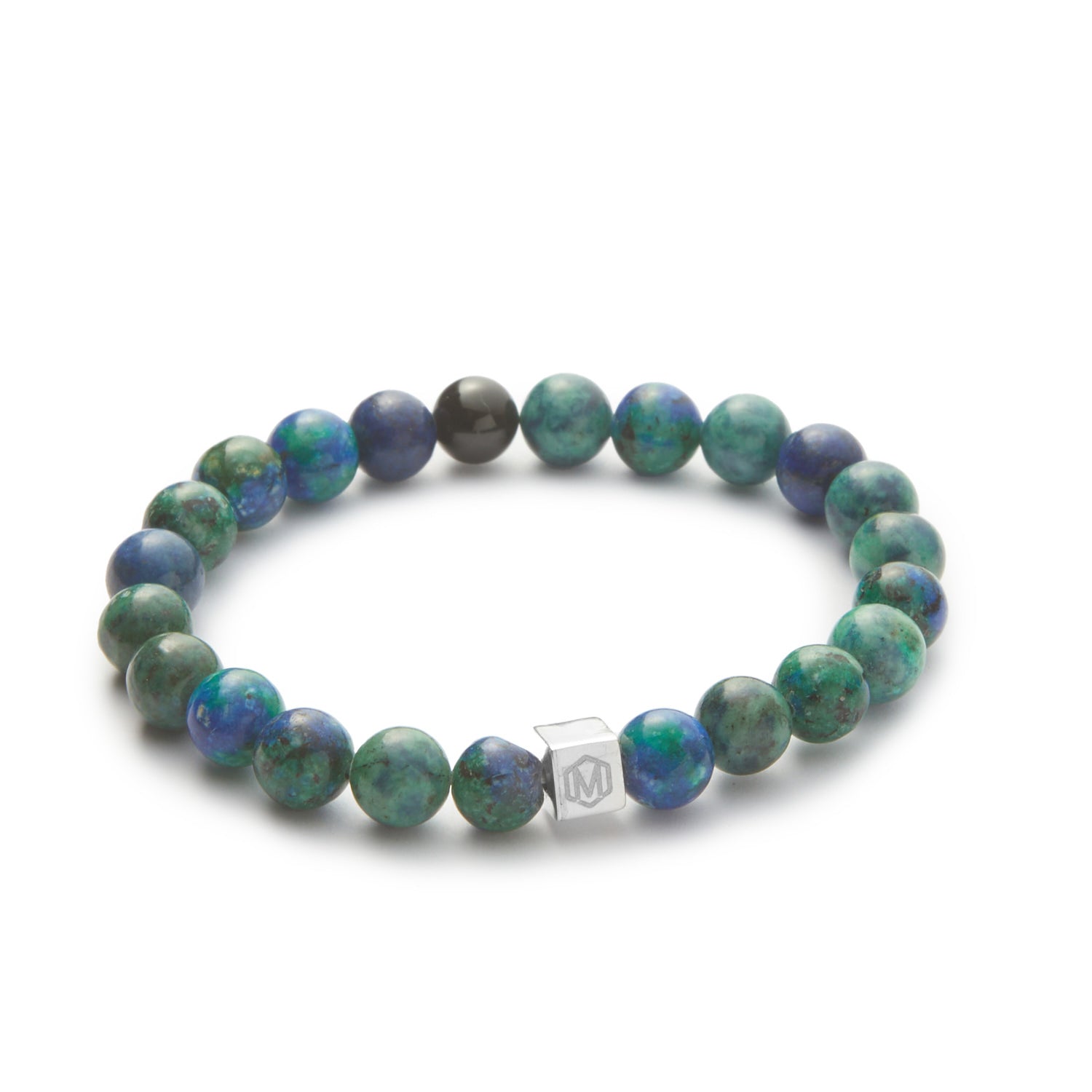 Azurite Malachite and Black tourmaline beaded bracelet