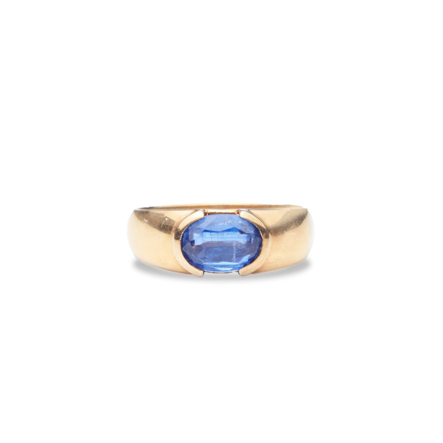 Kyanite faceted oval vermeil ring with clamp bezel