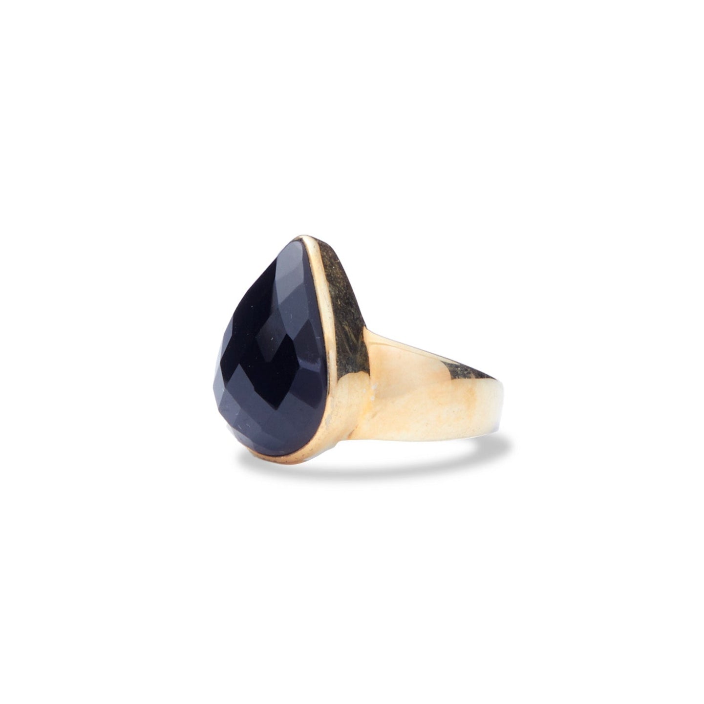 Black Onyx checkerboard teardrop vermeil ring