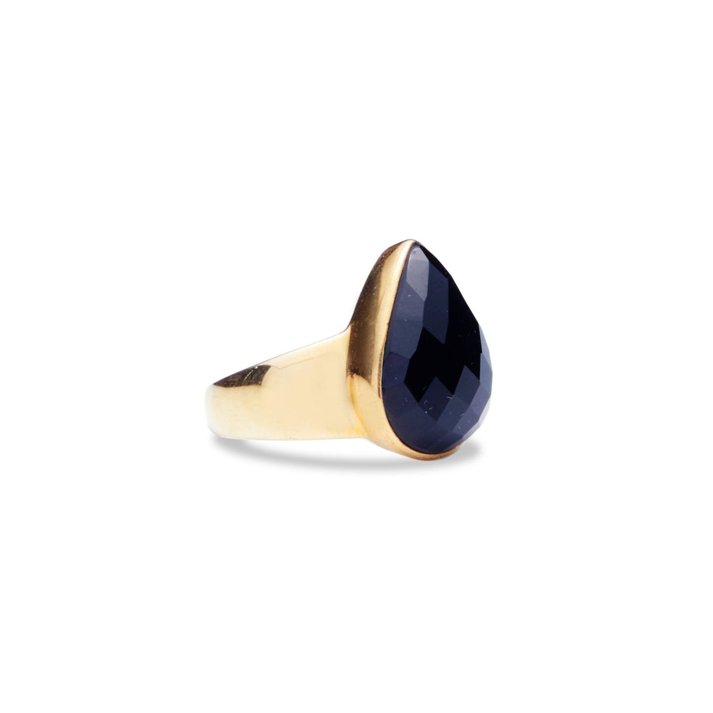 Black Onyx checkerboard teardrop vermeil ring side angle