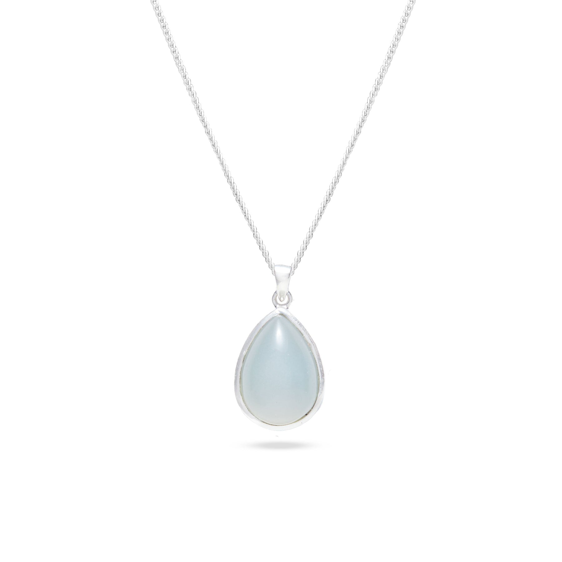 White moonstone teardrop with sterling silver hammered detailed bezel