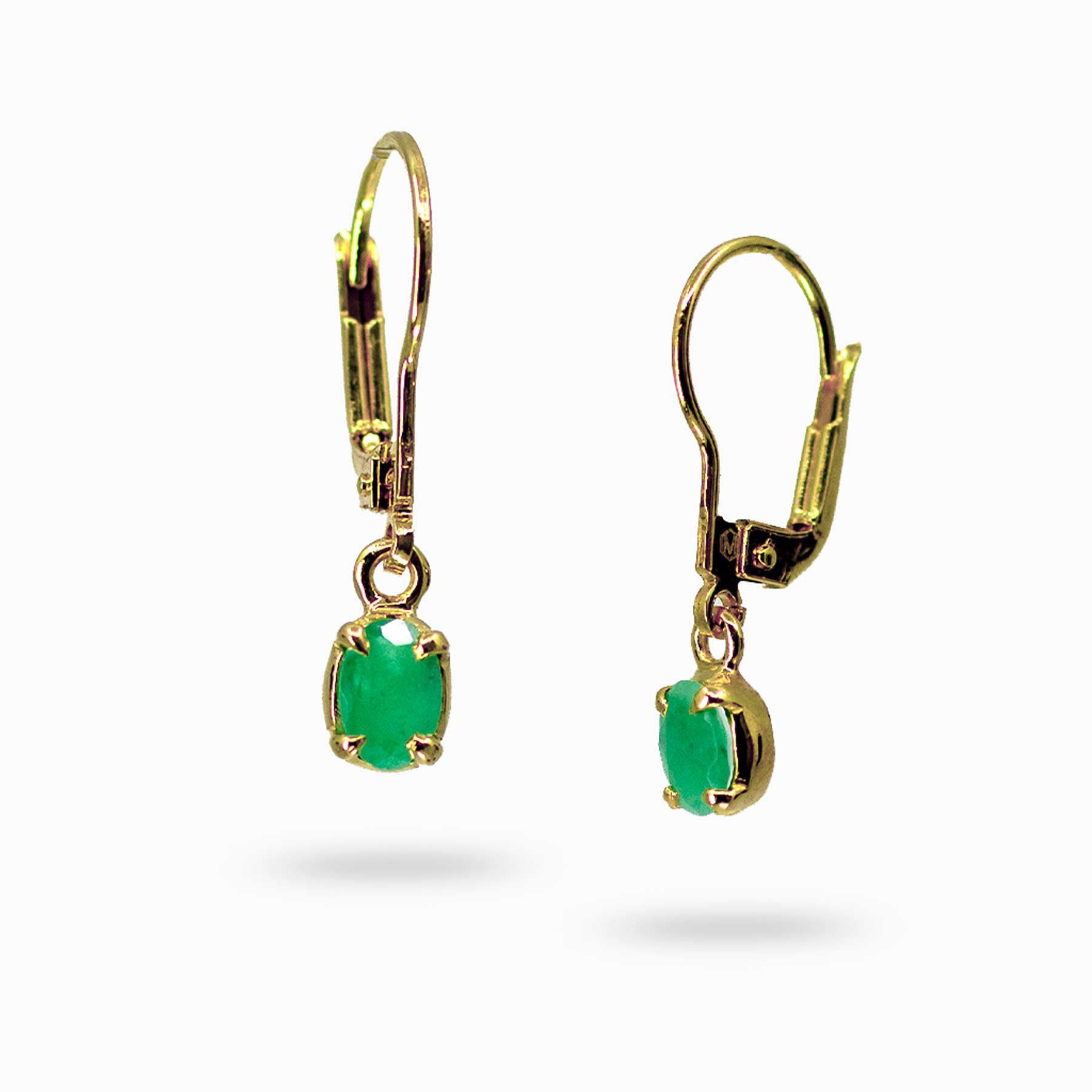 14k gold vermeil finish drop earrings with green gemstones on a white background