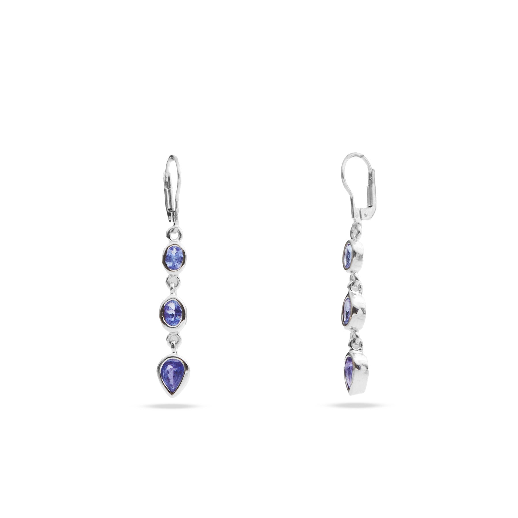 Tanzanite oval and teardrop faceted drop earrings