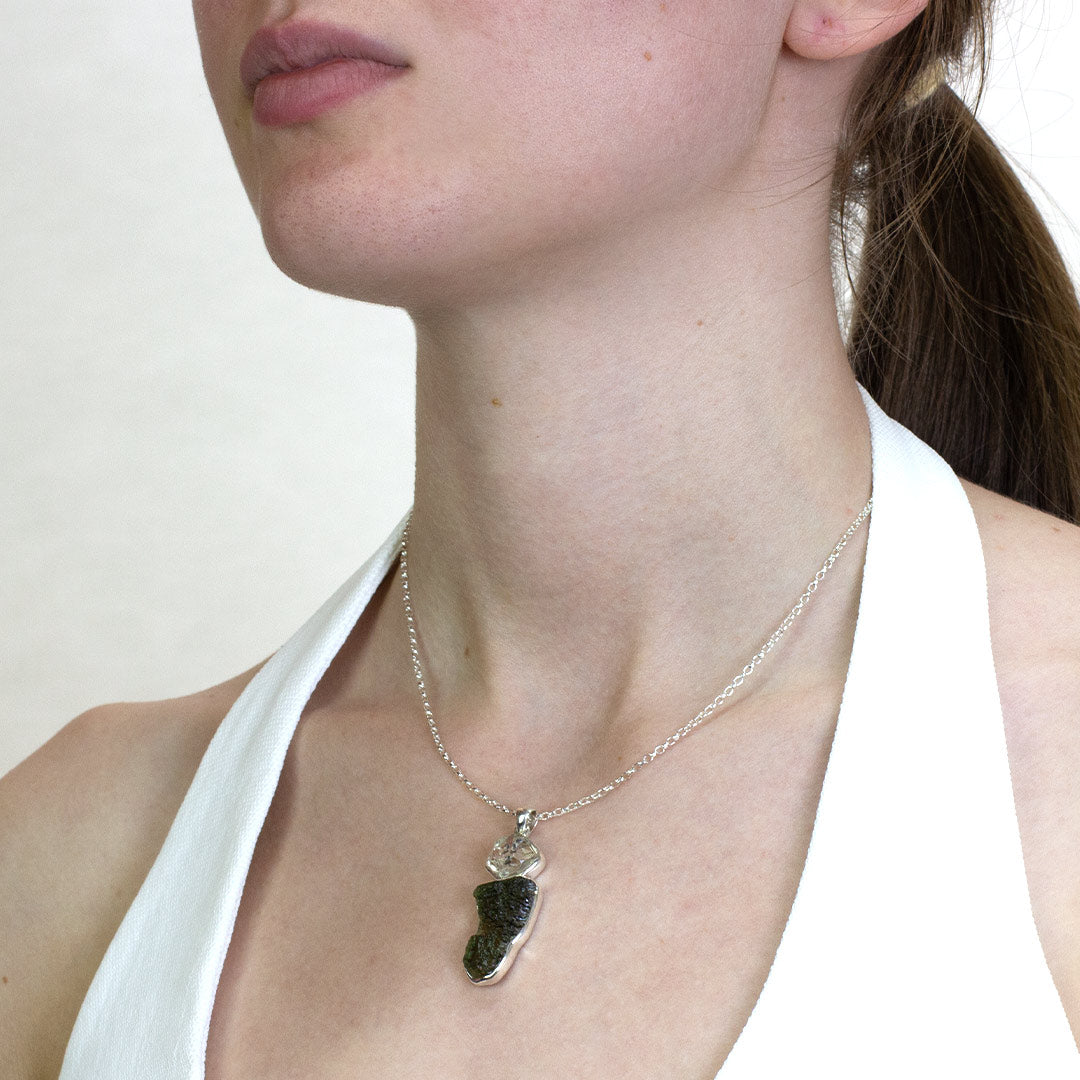 Moldavite & Herkimer Diamond Necklace