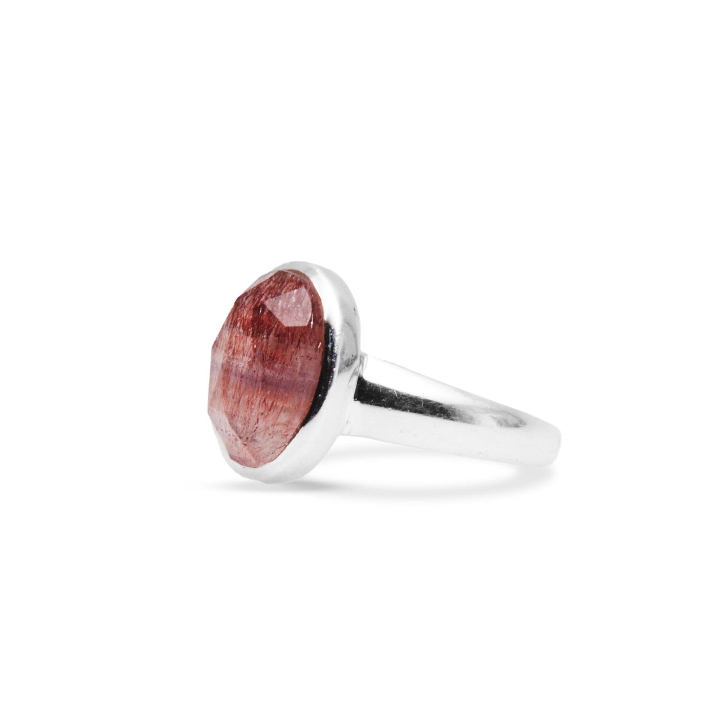 Elestial quartz checkerboard faceted oval ring