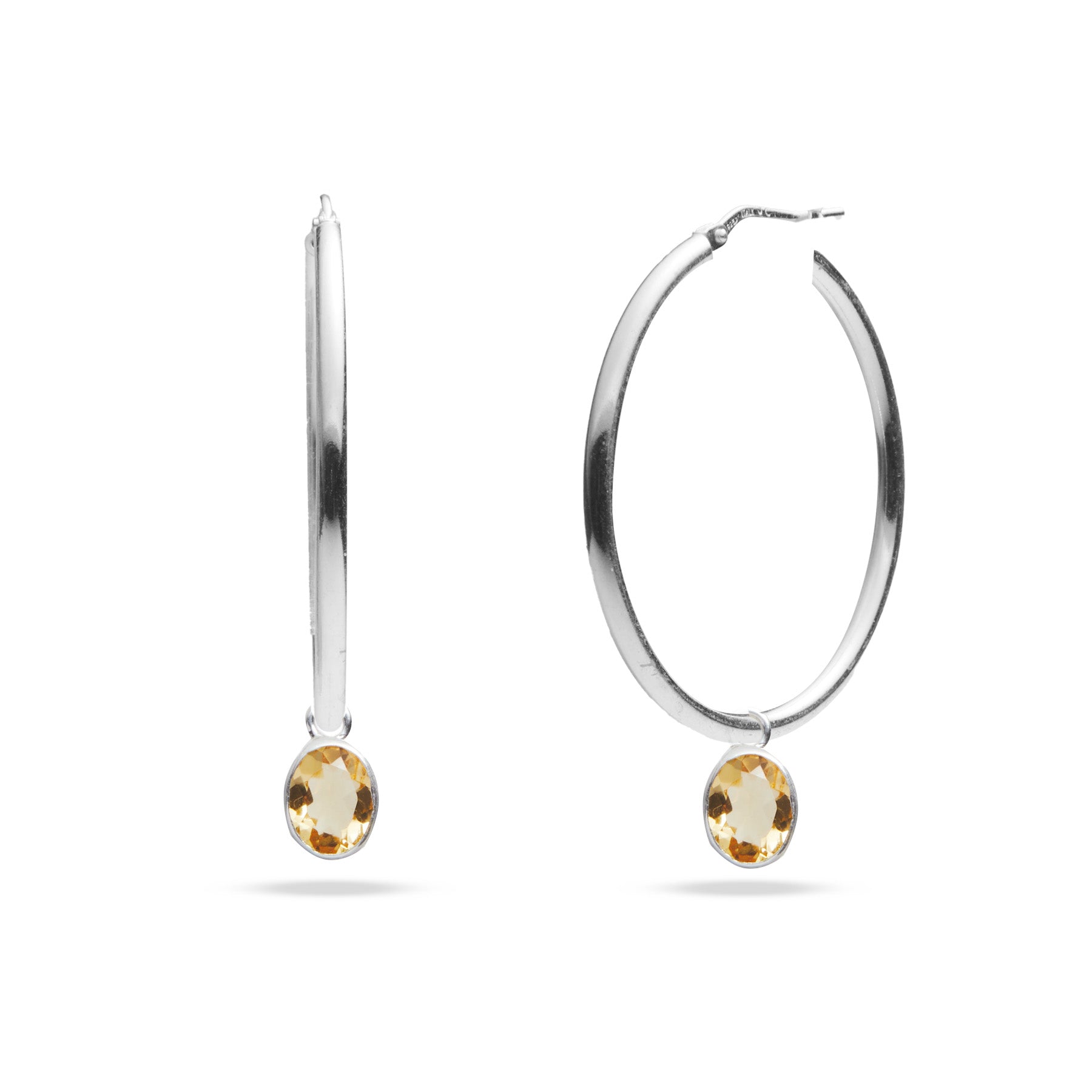 Citrine faceted oval bezel set hoop attachments