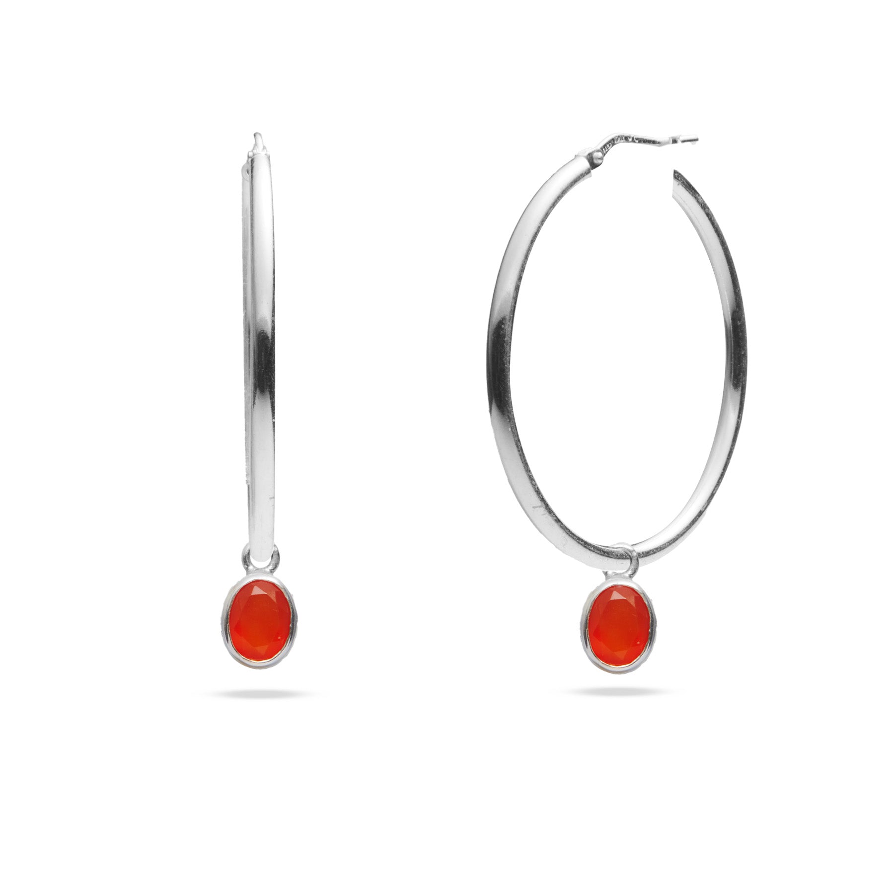 Carnelian faceted oval hammered bezel set hoop attachments
