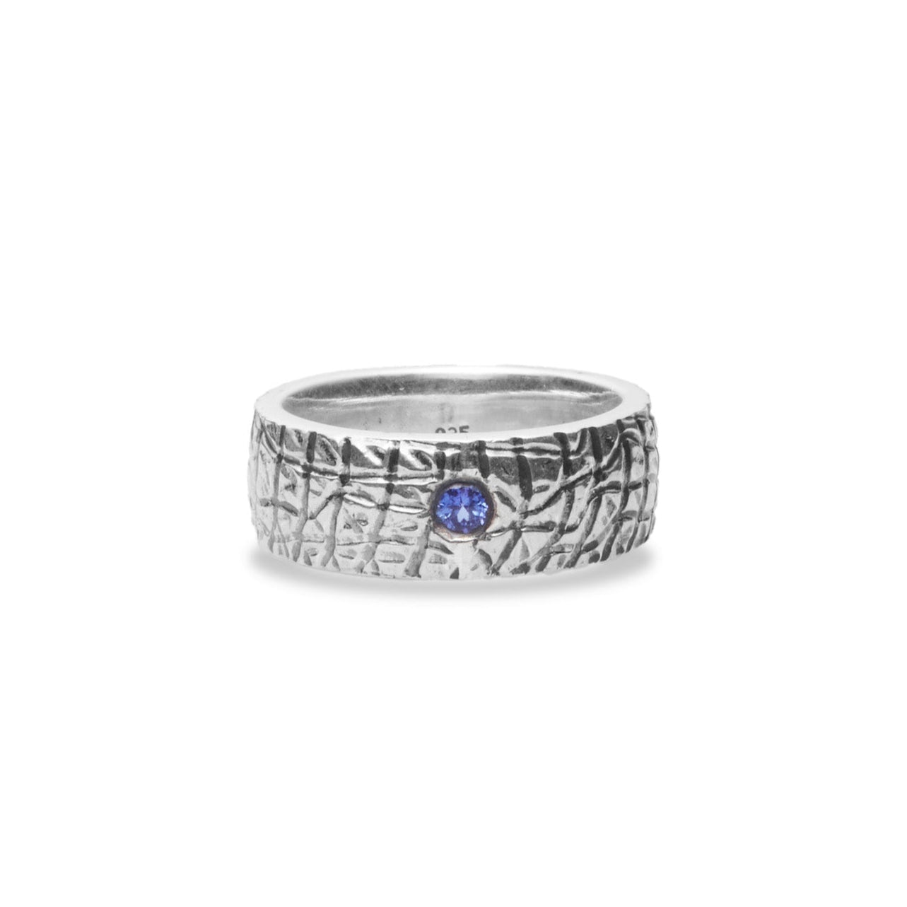 Tanzanite round faceted ring with sterling silver textured band