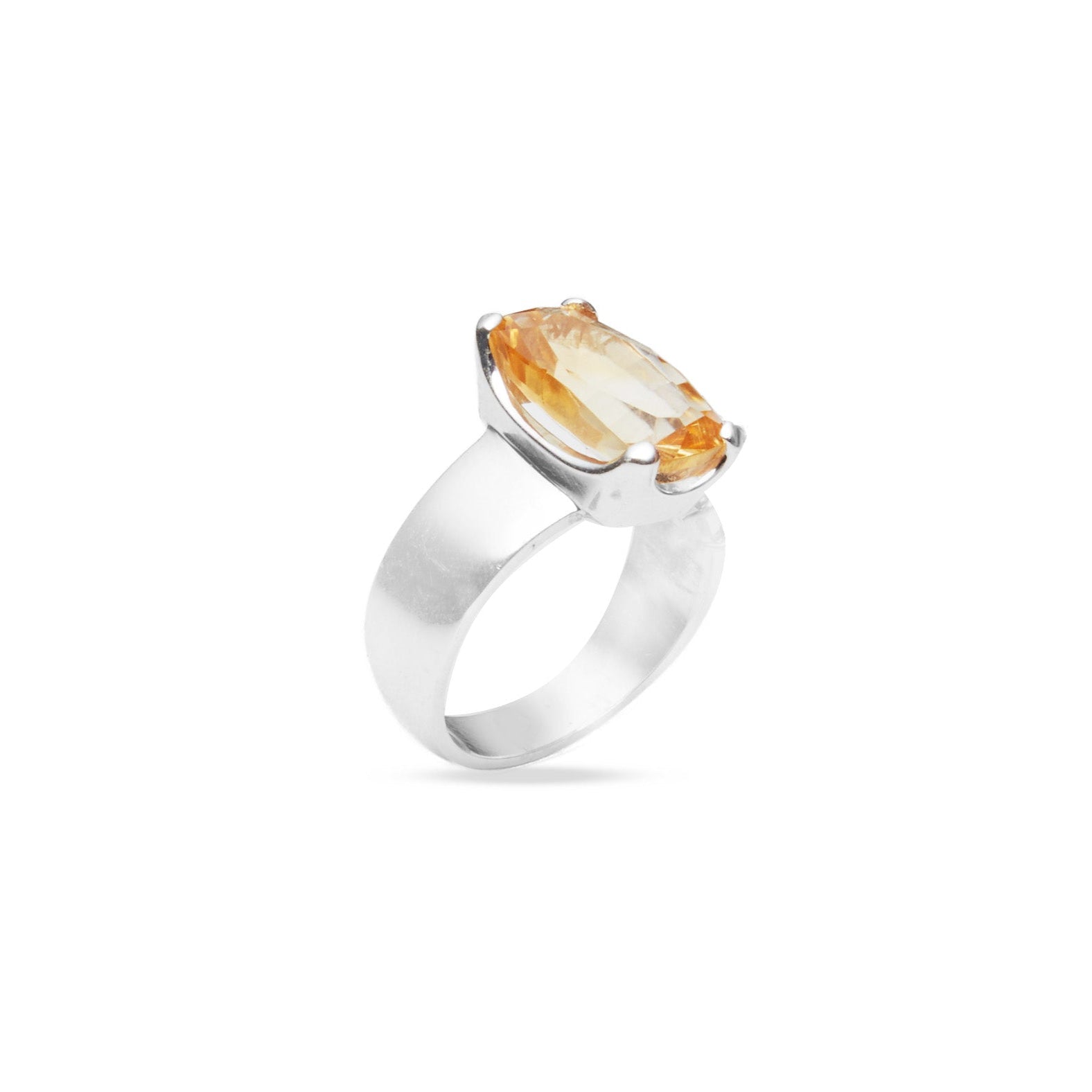Citrine faceted ring with claw setting on thick band