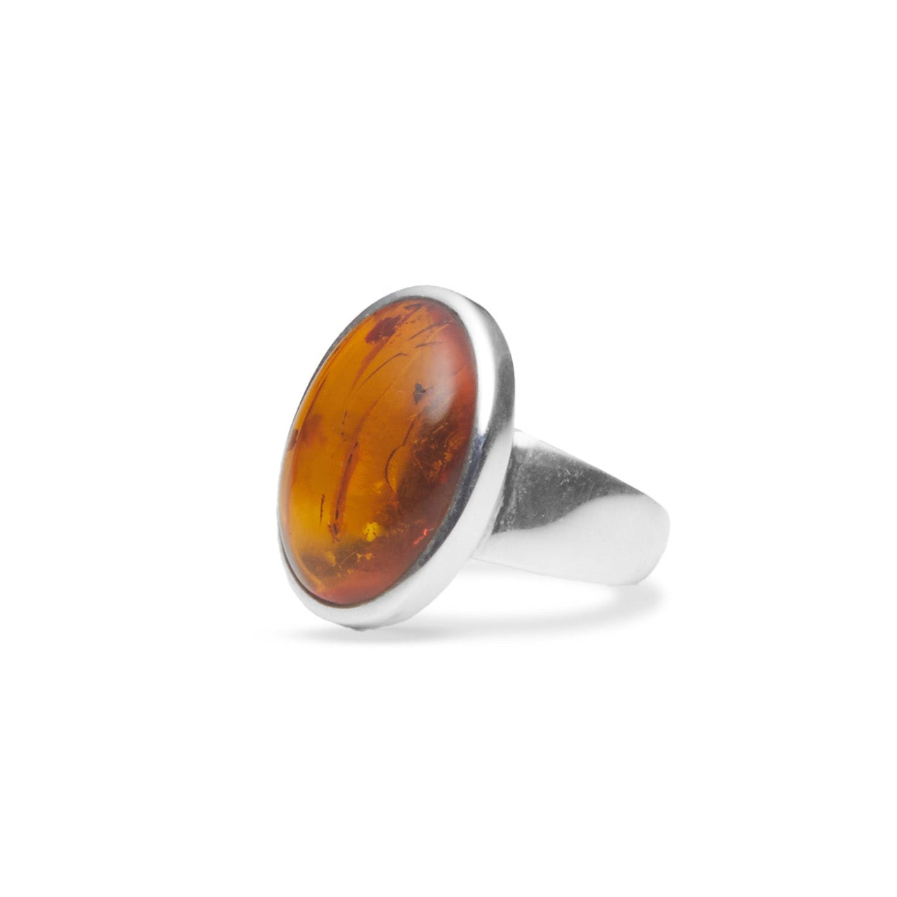 Amber cabochon oval bezel set ring side angle