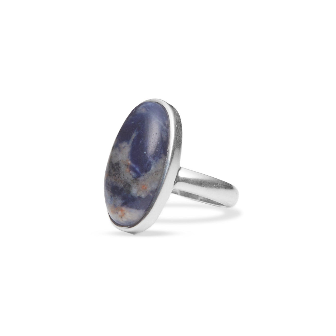 Sodalite cabochon oval bezel set ring side angle
