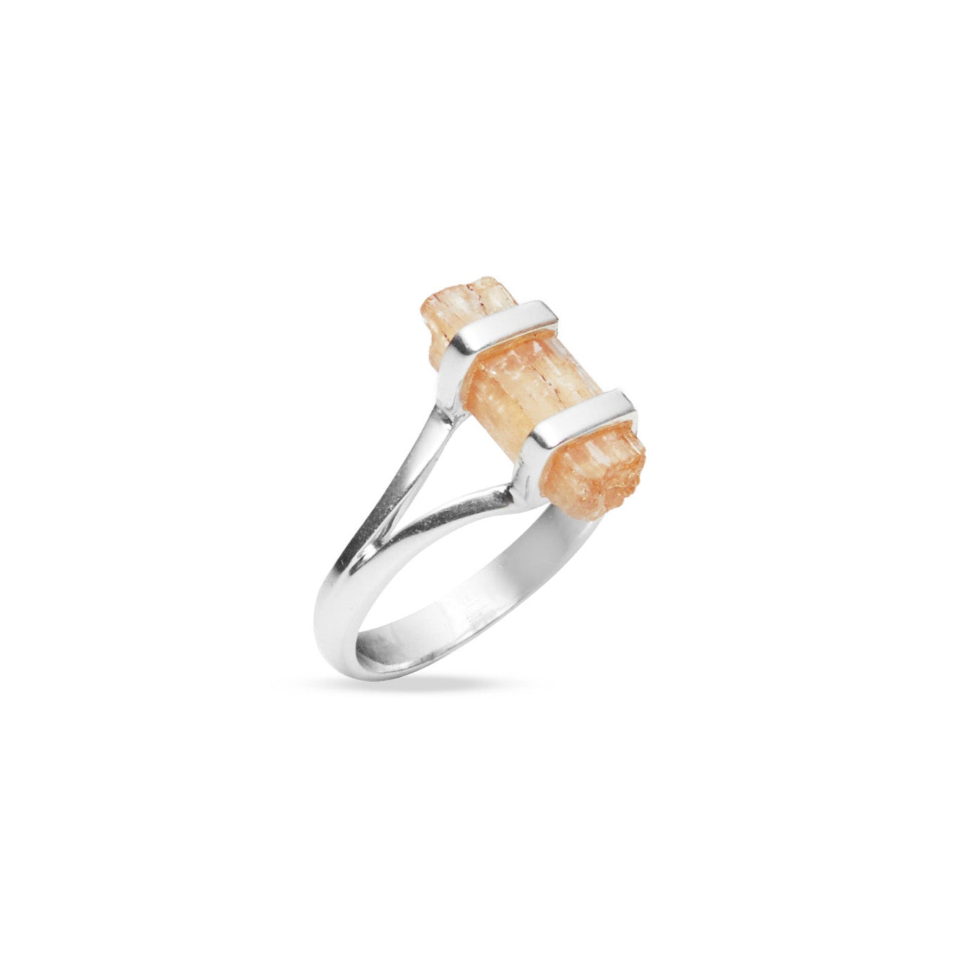 yellow topaz rough freeform double belt ring with split band under side