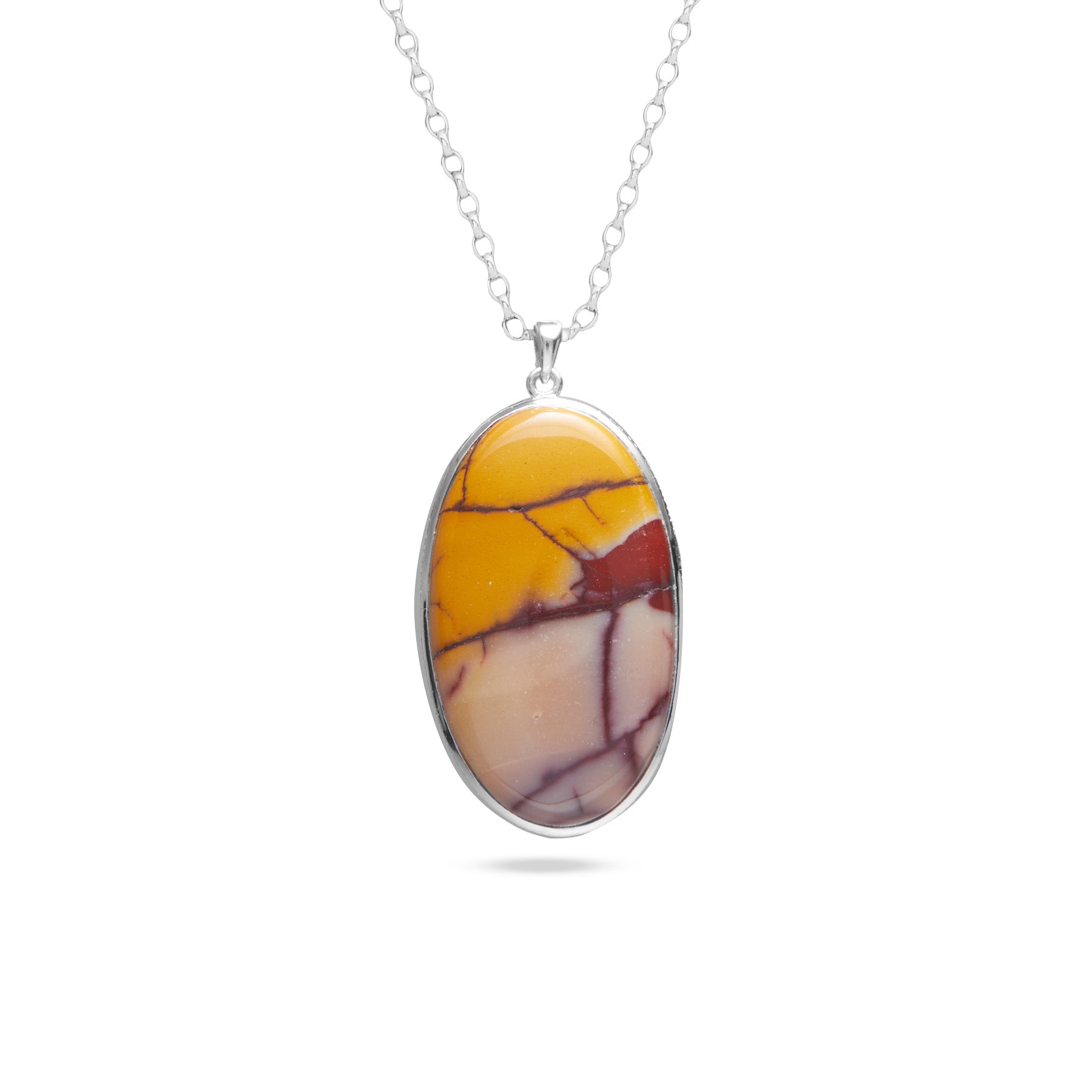 Mookaite cabochon oval hammered bezel set pendant
