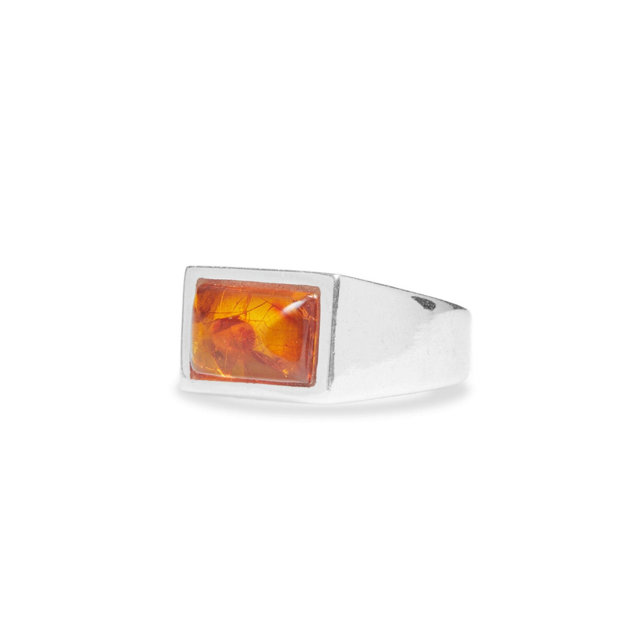 Amber faceted rectangle bezel set mens rings side angle