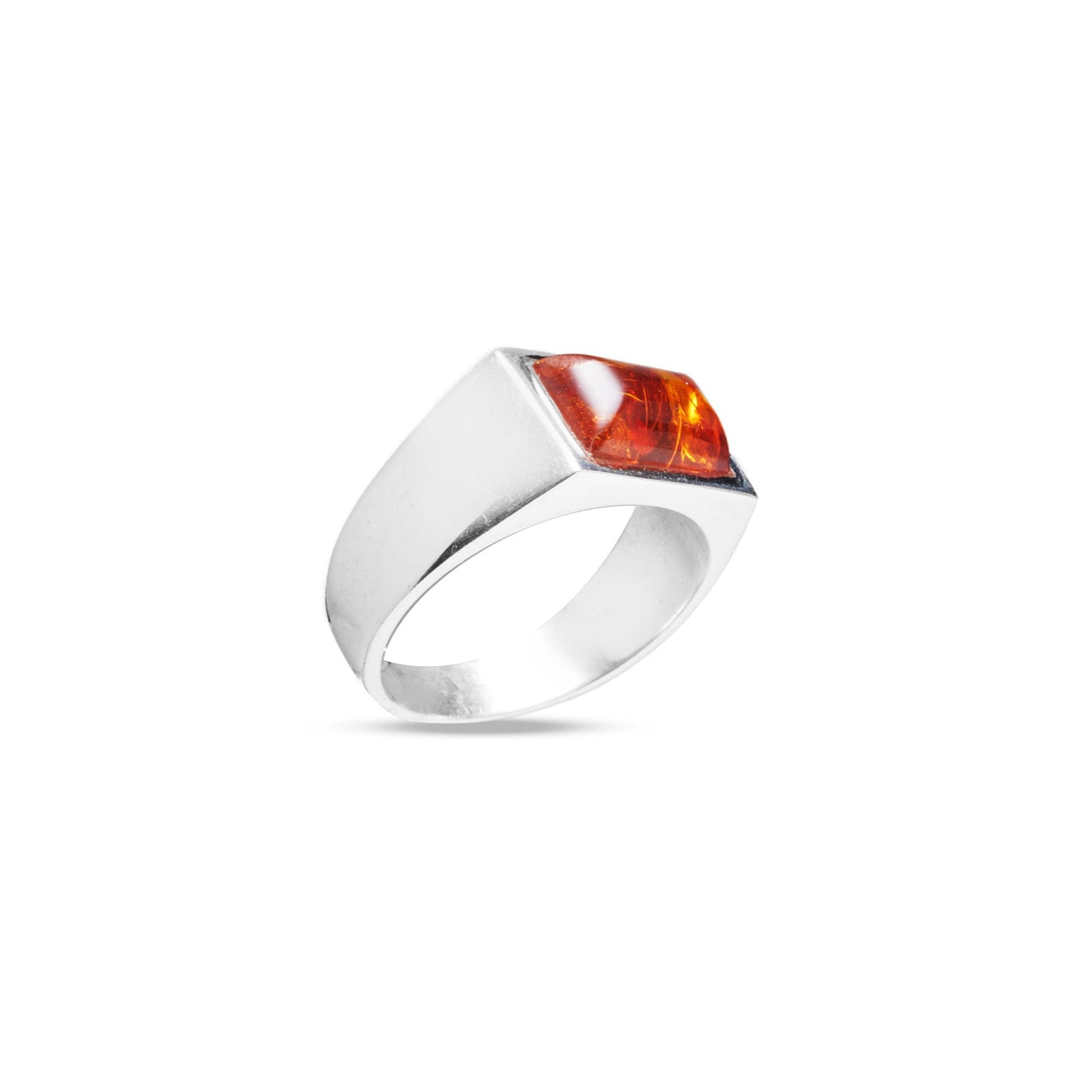 Amber faceted rectangle bezel set mens rings under side