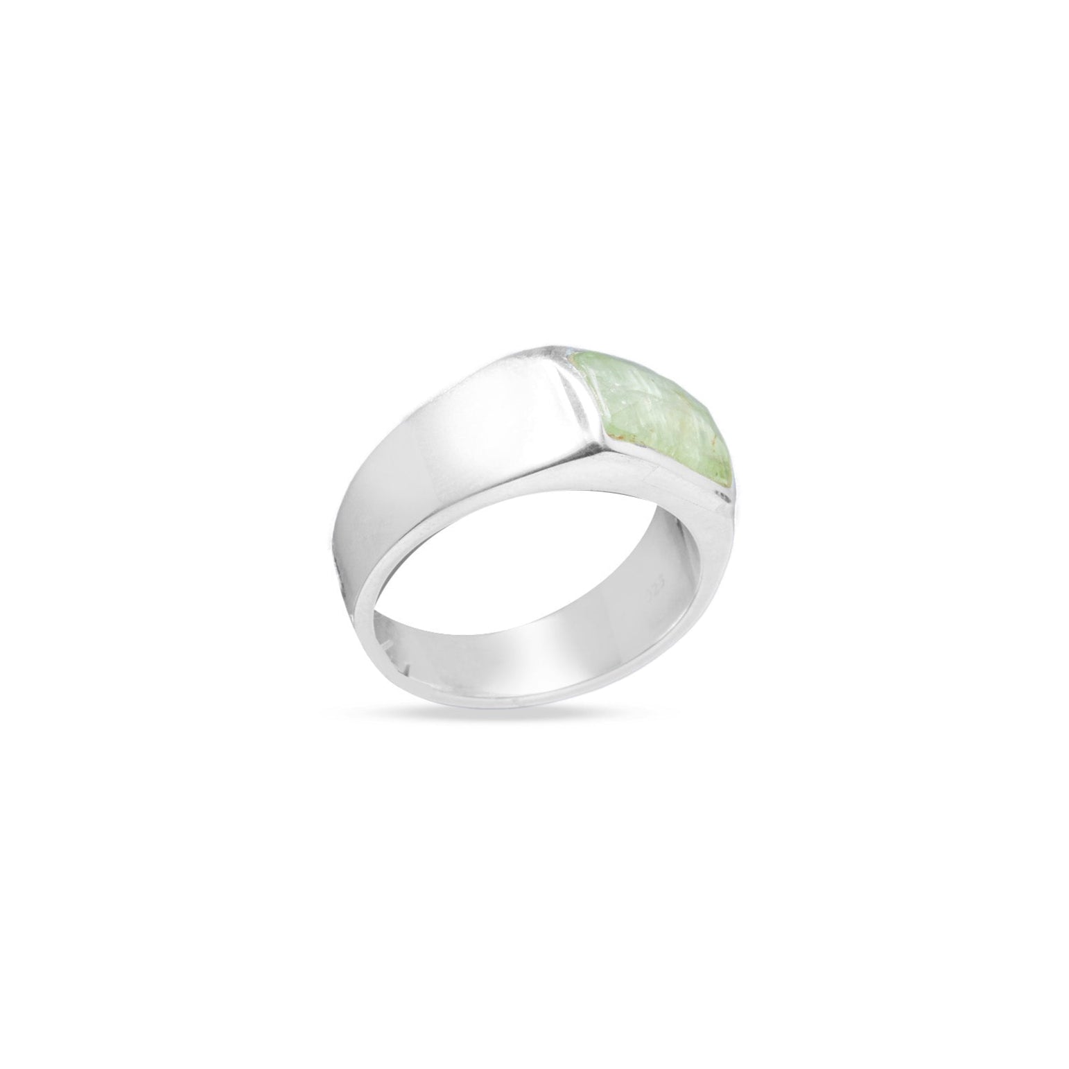 Green Kyanite checkerboard faceted rectangle bezel set mens ring under side