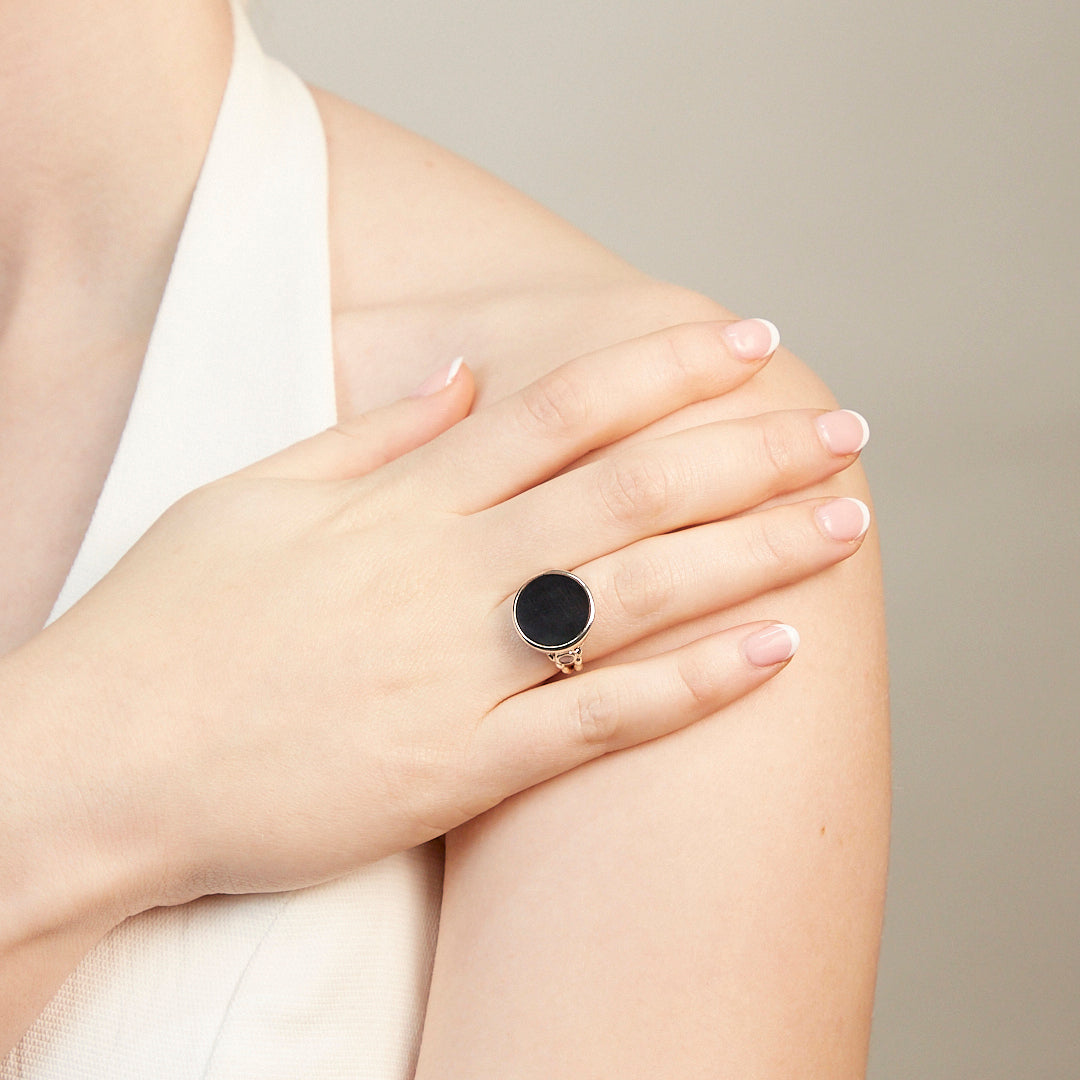 Black Onyx and Rainbow Moonstone Ring