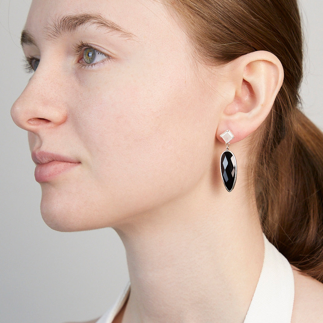 Black Onyx & Moonstone Drop Earrings