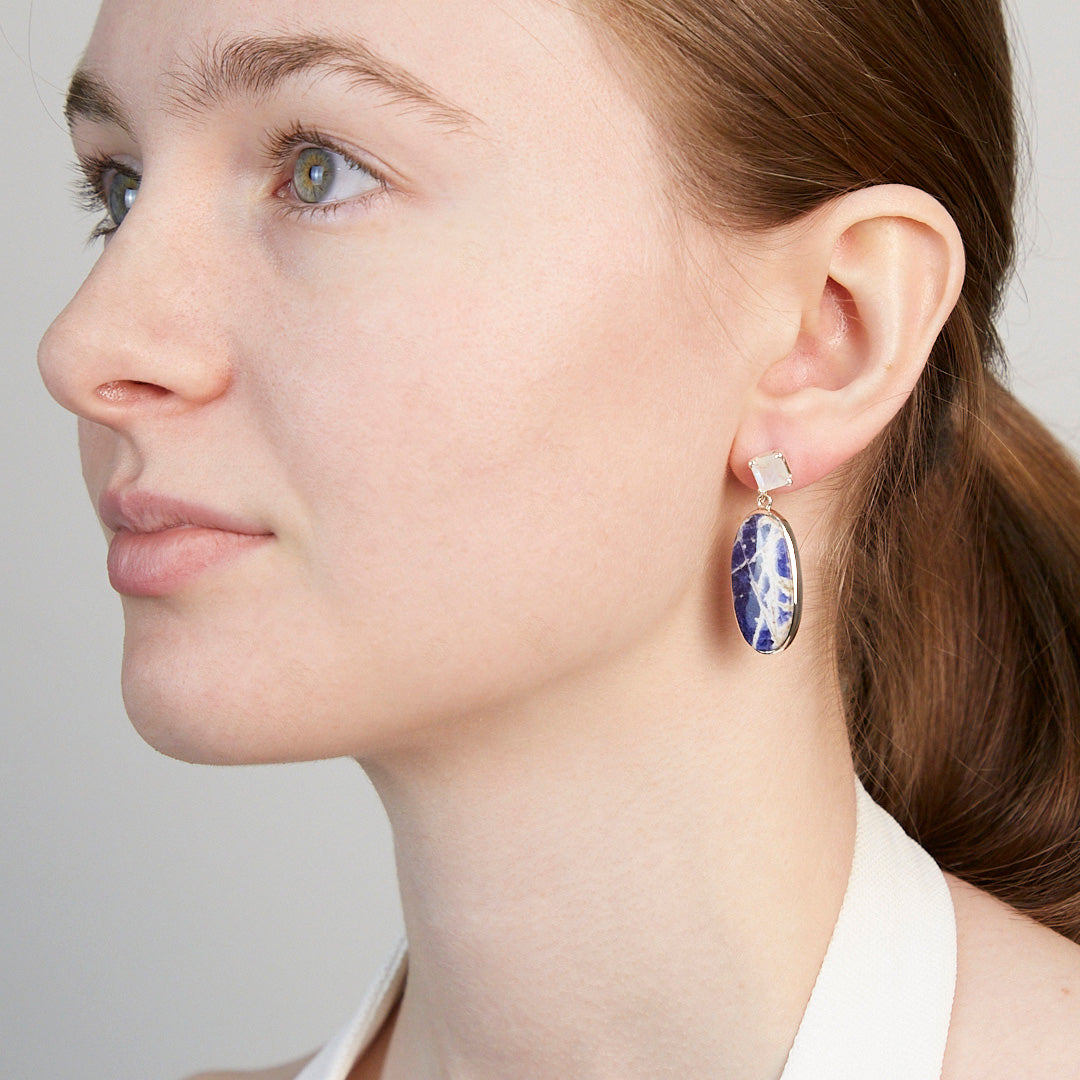 Sodalite & Rainbow Moonstone Drop Earrings