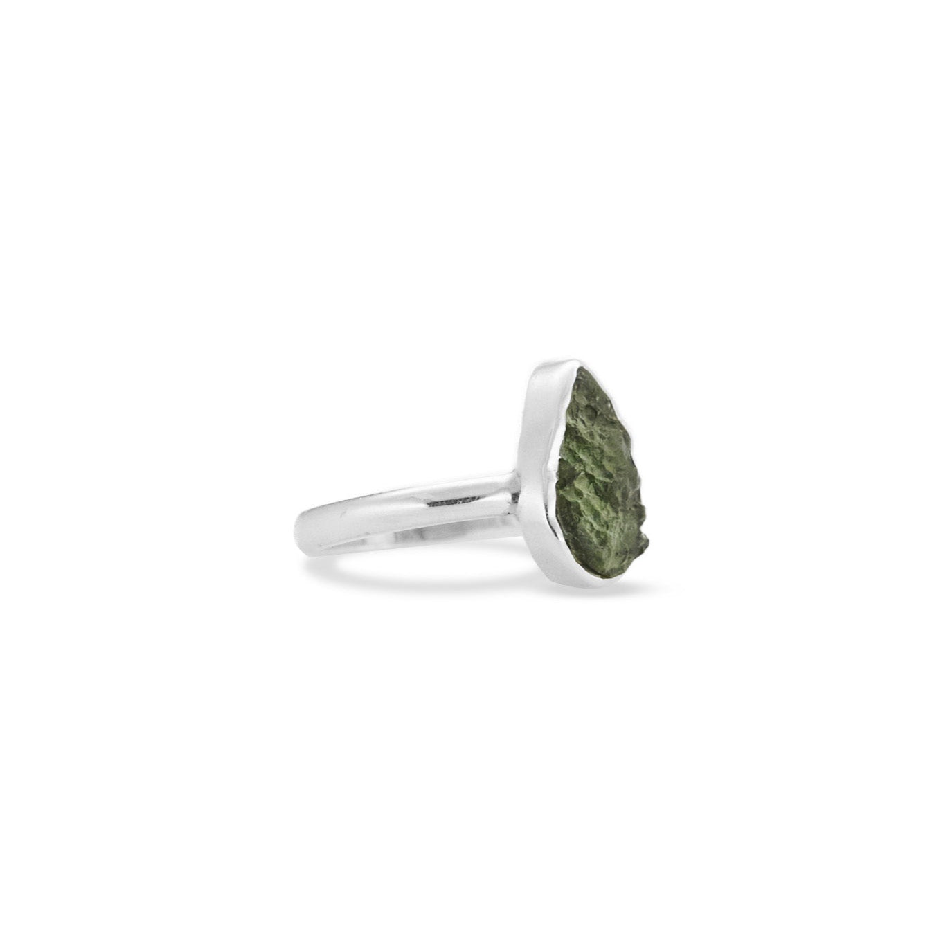 Moldavite raw teardrop bezel set Ring