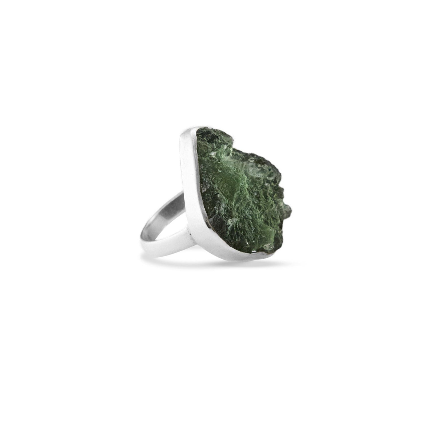 Moldavite rough freeform Ring with bezel setting