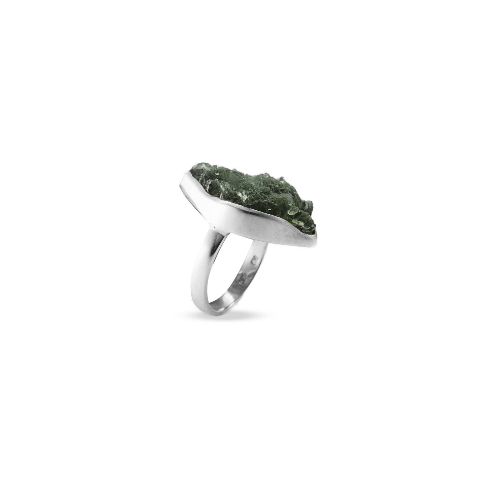 Moldavite rough freeform Ring with bezel setting