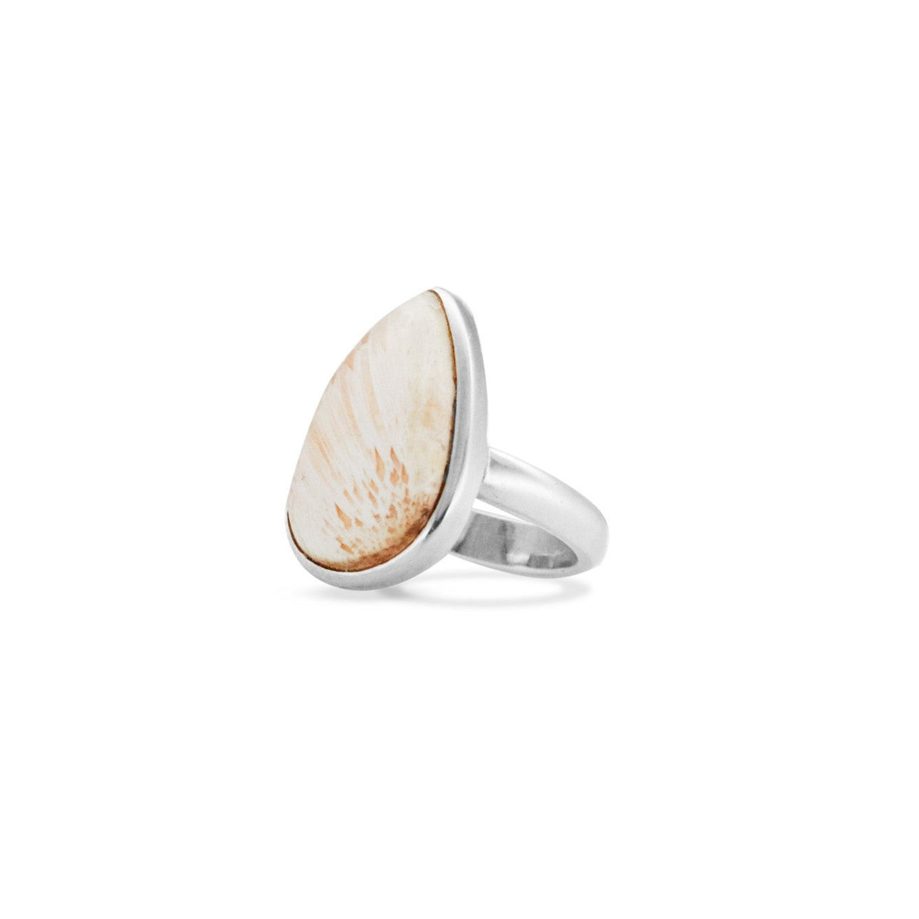 Scolecite cabochon teardrop Ring with bezel setting
