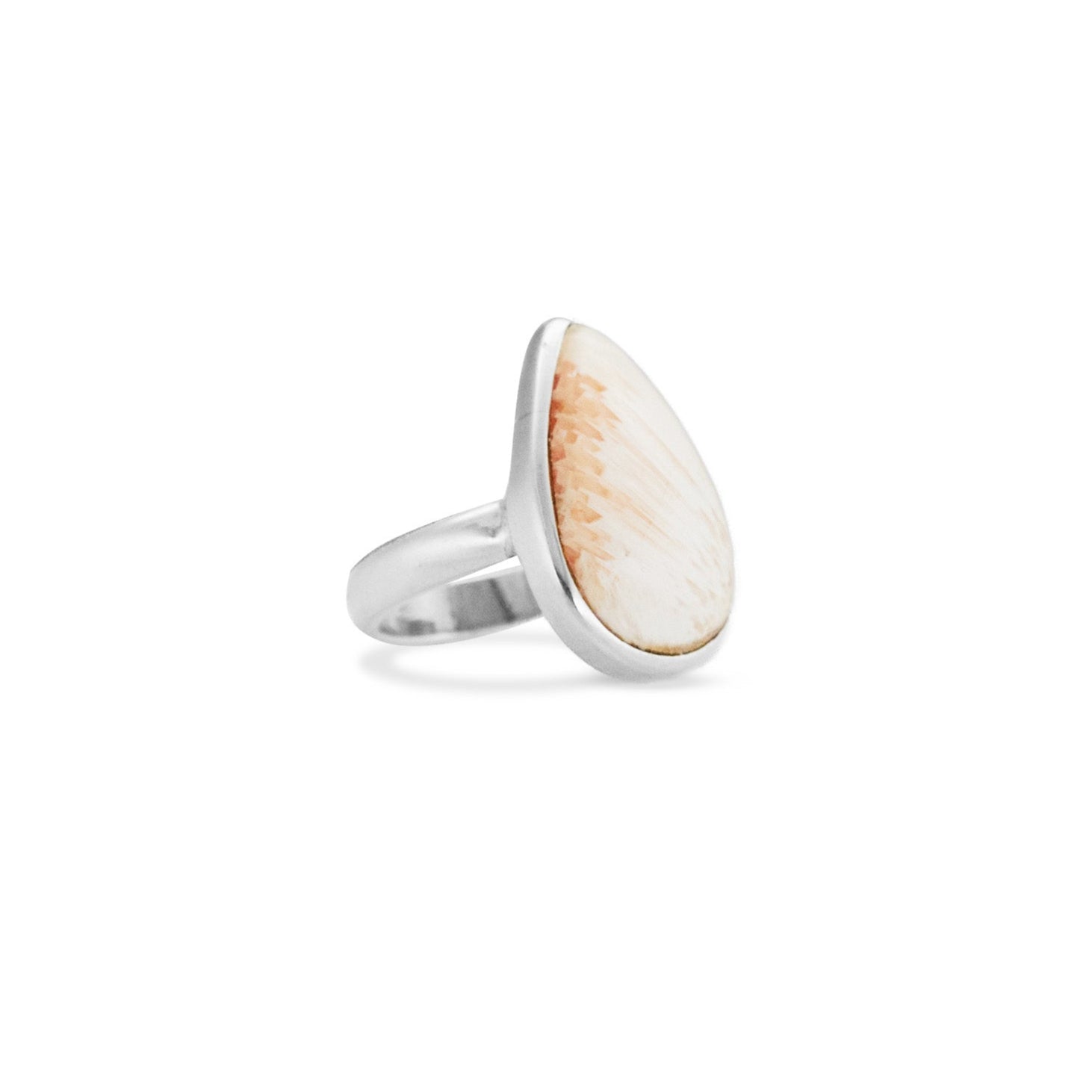 Scolecite cabochon teardrop Ring with bezel setting