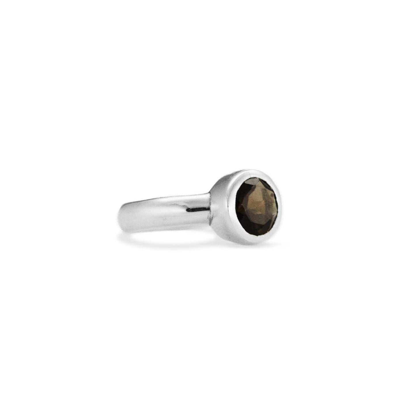 Smokey Quartz round faceted bezel set Ring