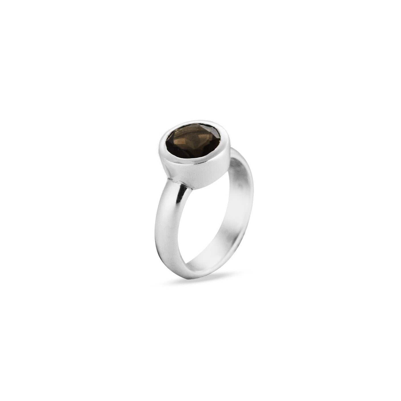Smokey Quartz round faceted bezel set Ring