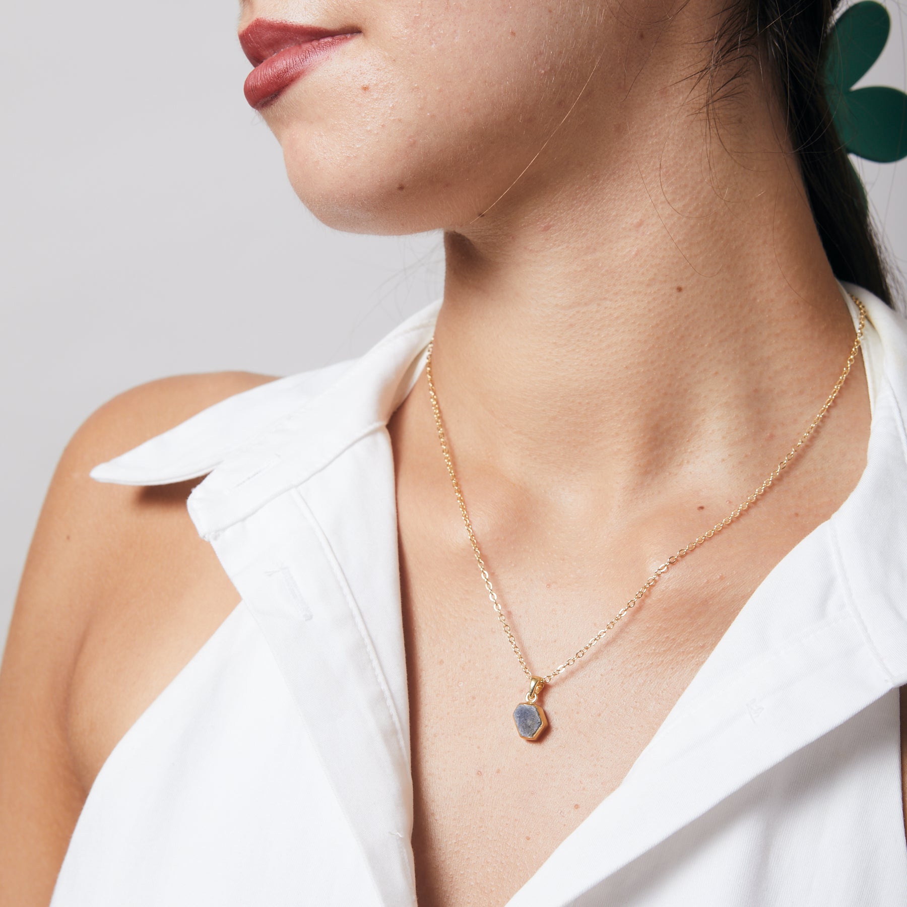 Sapphire slice freeform bezel Necklace