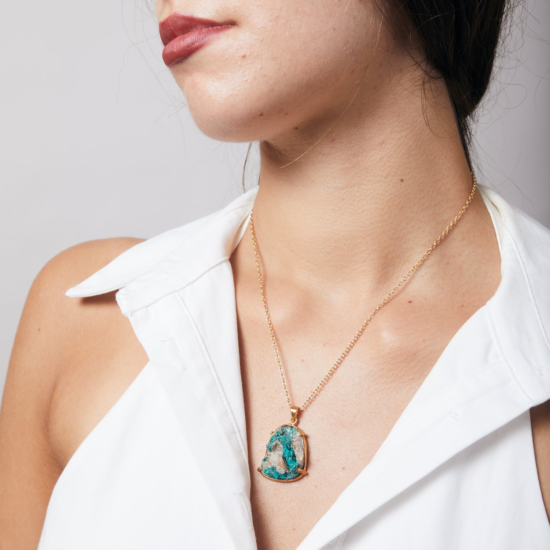 Dioptase rough freeform claw set Necklace