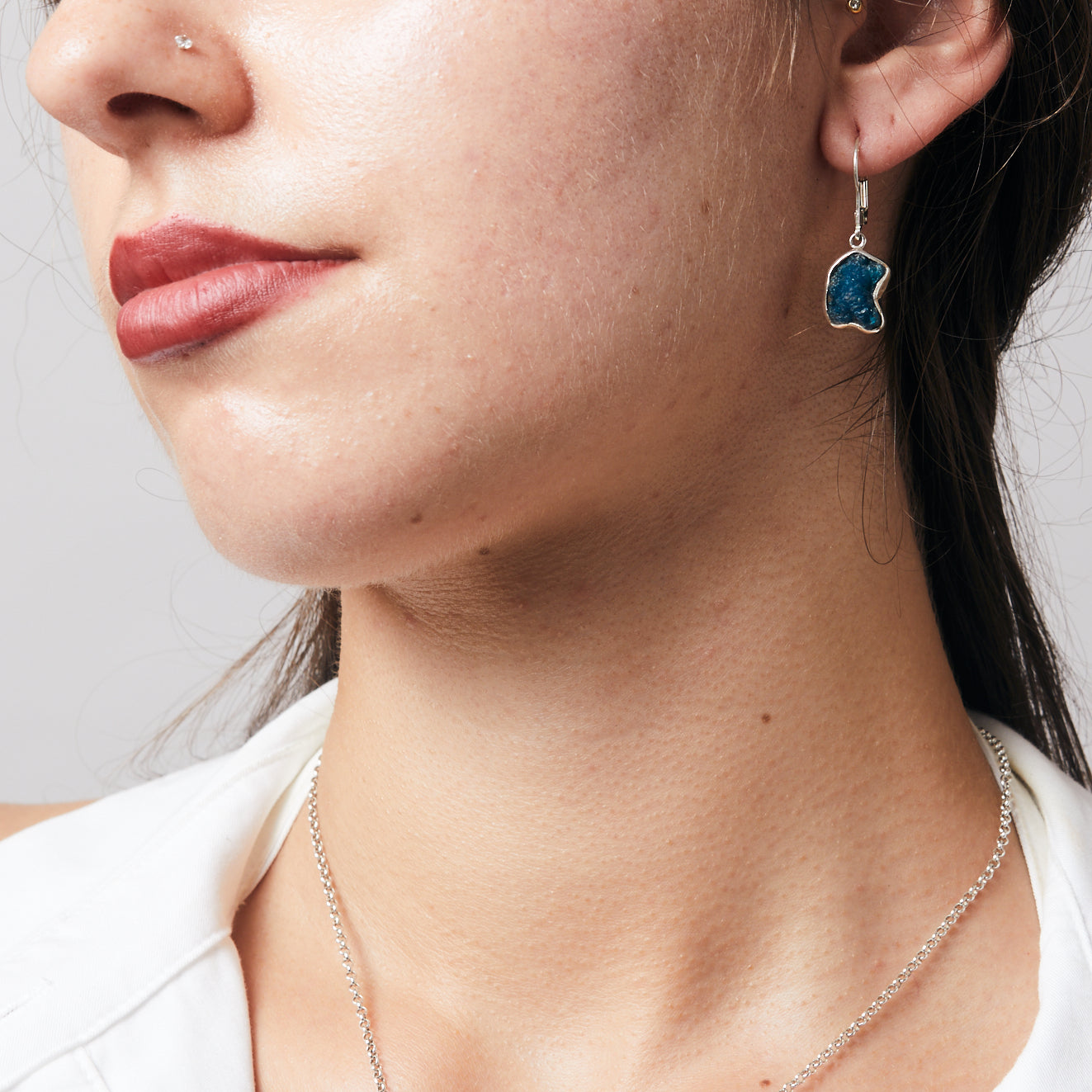 Cavansite rough freeform bezel Drop Earrings