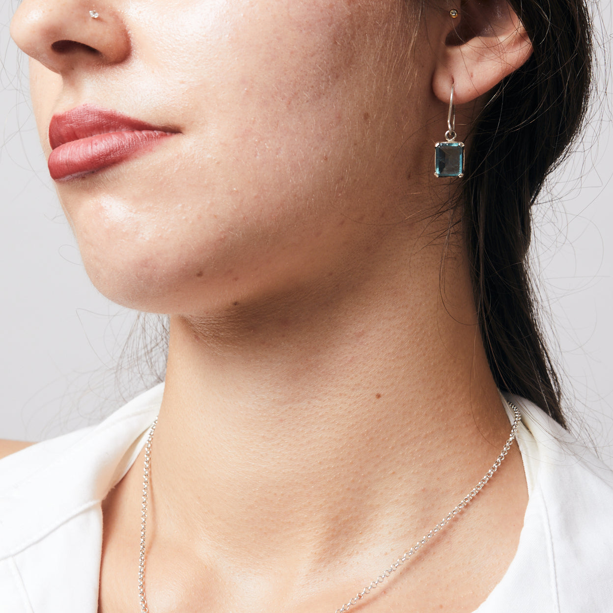 Fluorite faceted rectangle claw Drop Earrings