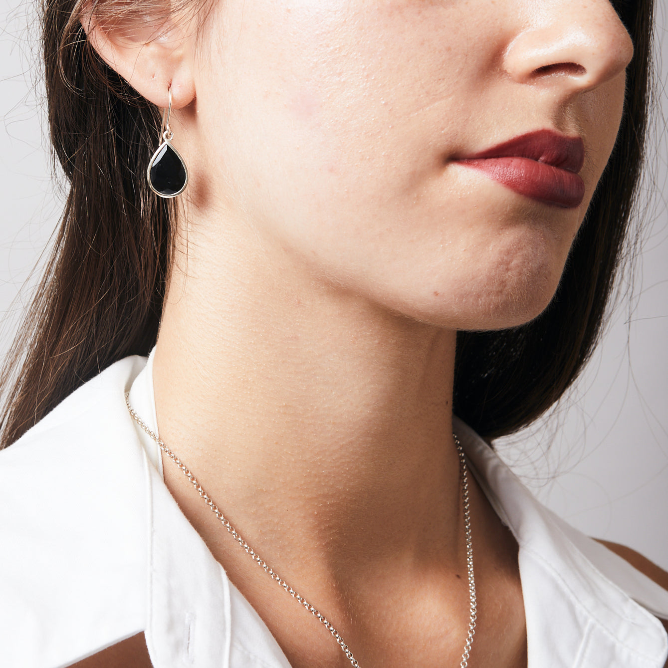 Black Onyx faceted teardrop bezel Drop Earrings