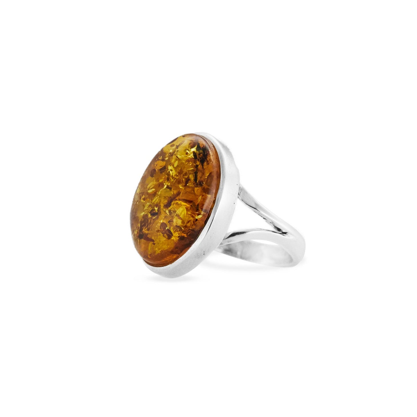 Cabochon oval Amber Ring with split band