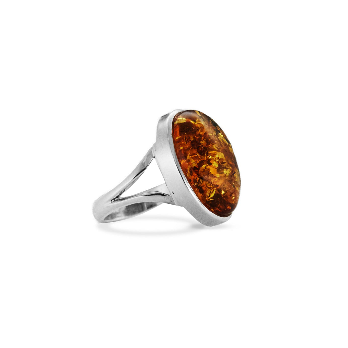 Cabochon oval Amber Ring with split band