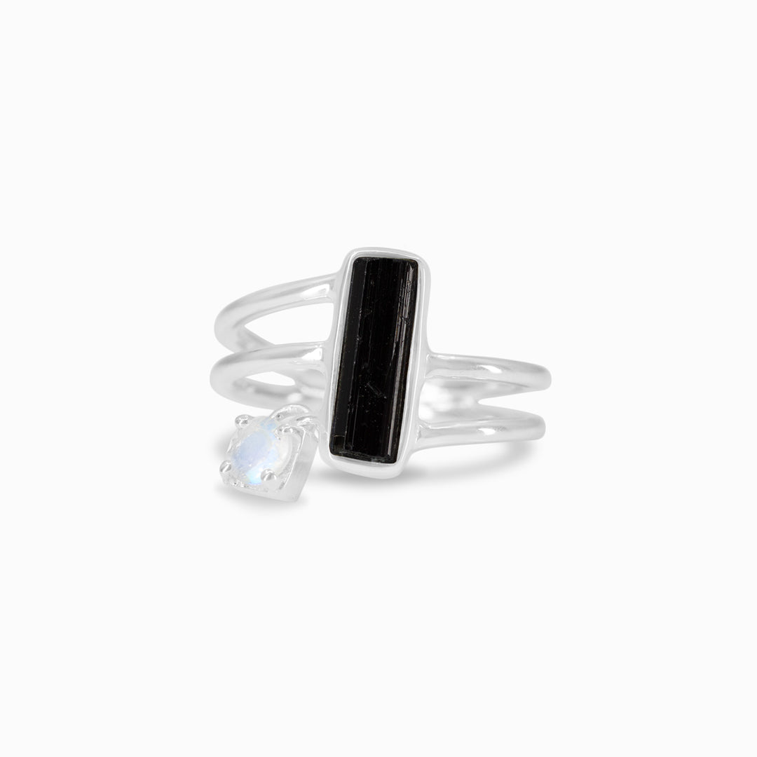 Black Tourmaline & Moonstone Ring