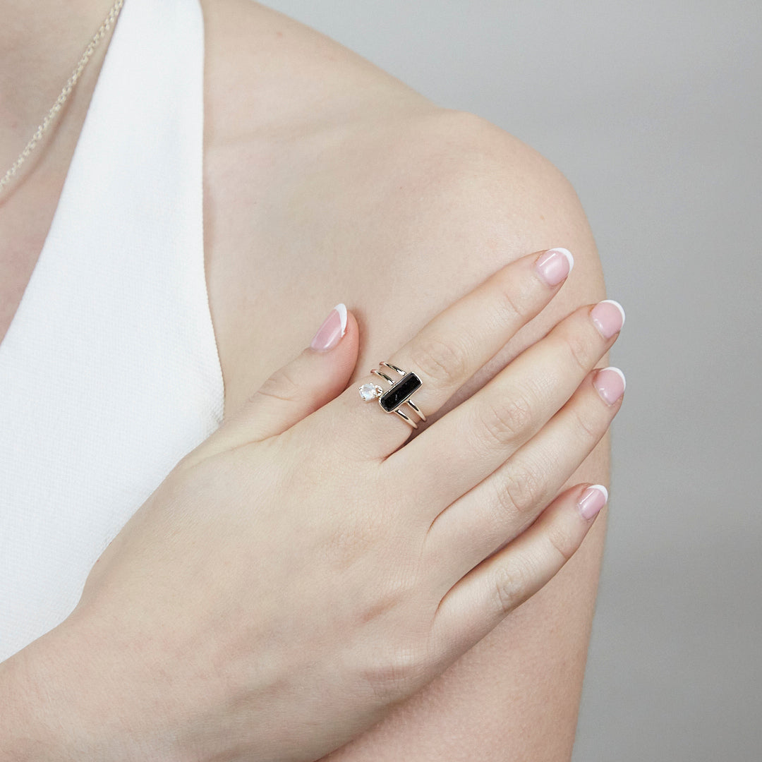 Black Tourmaline & Moonstone Ring