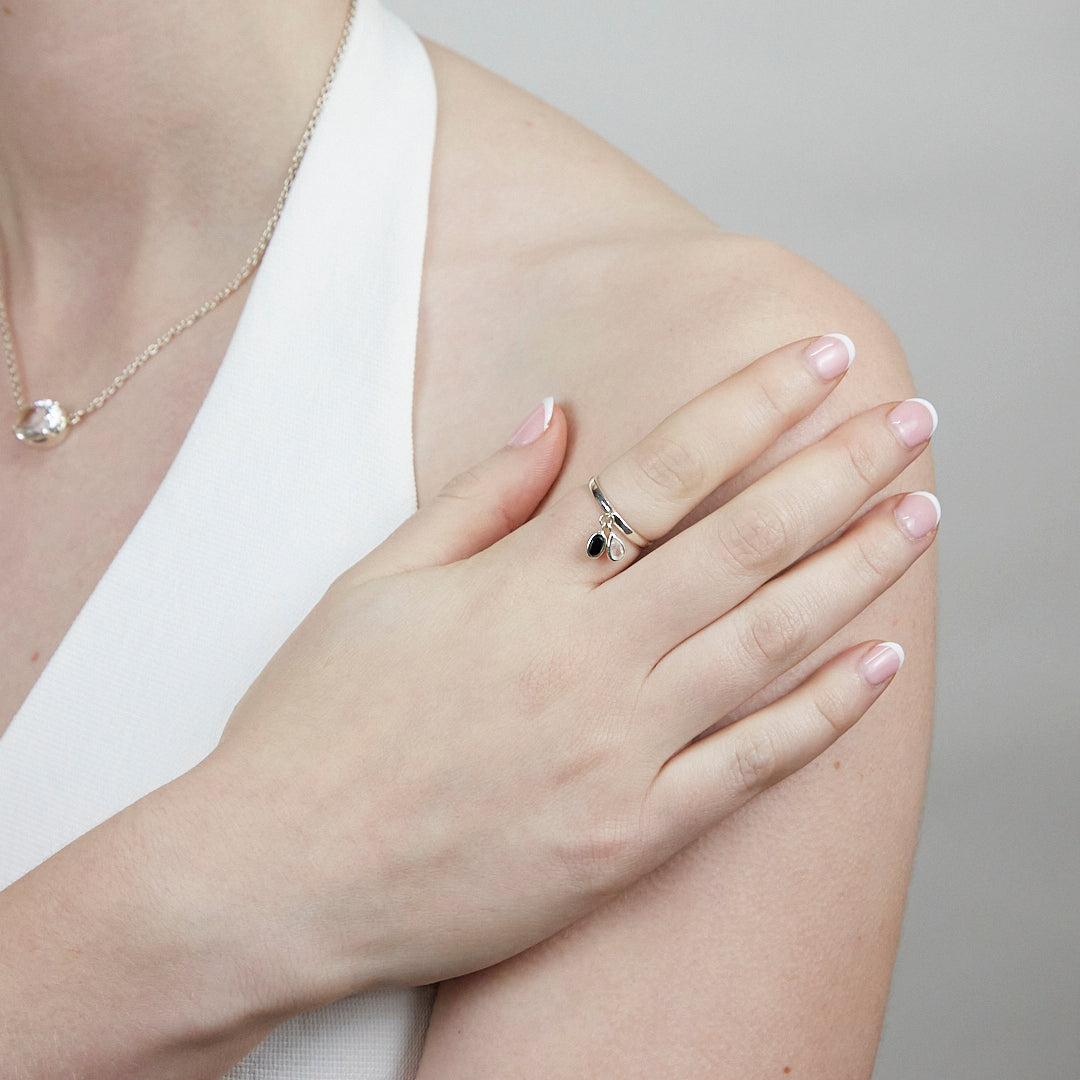 Black Onyx and Rainbow Moonstone Ring