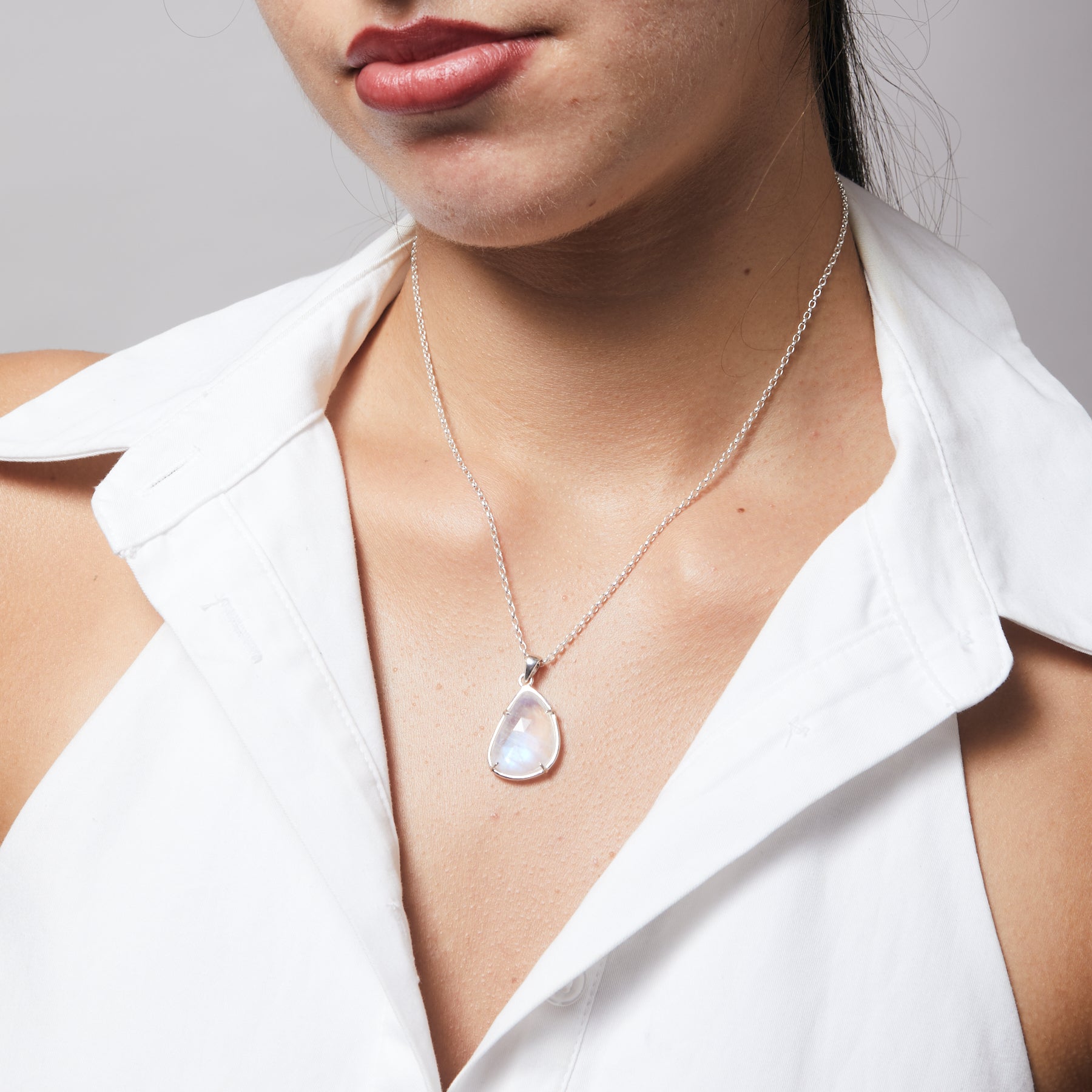 Rainbow Moonstone checkerboard facet freeform claw set Necklace