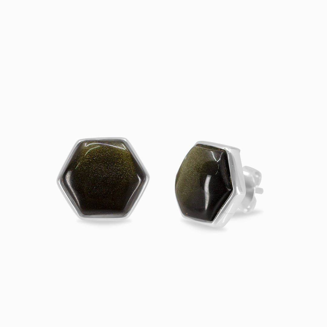 Gold Sheen Obsidian Stud Earrings