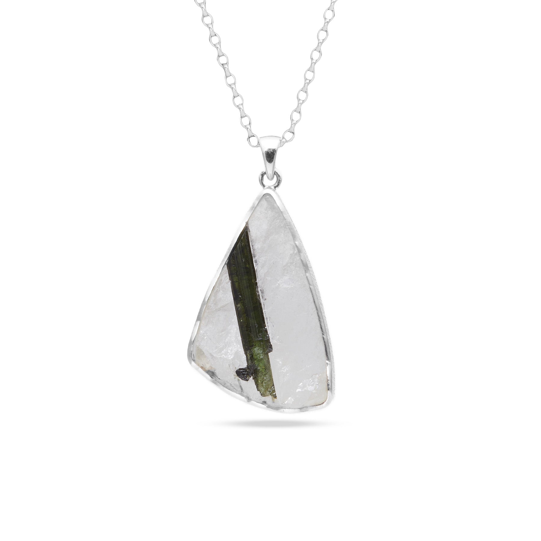 Green Tourmaline in Quartz rough freeform bezel set pendants Necklace